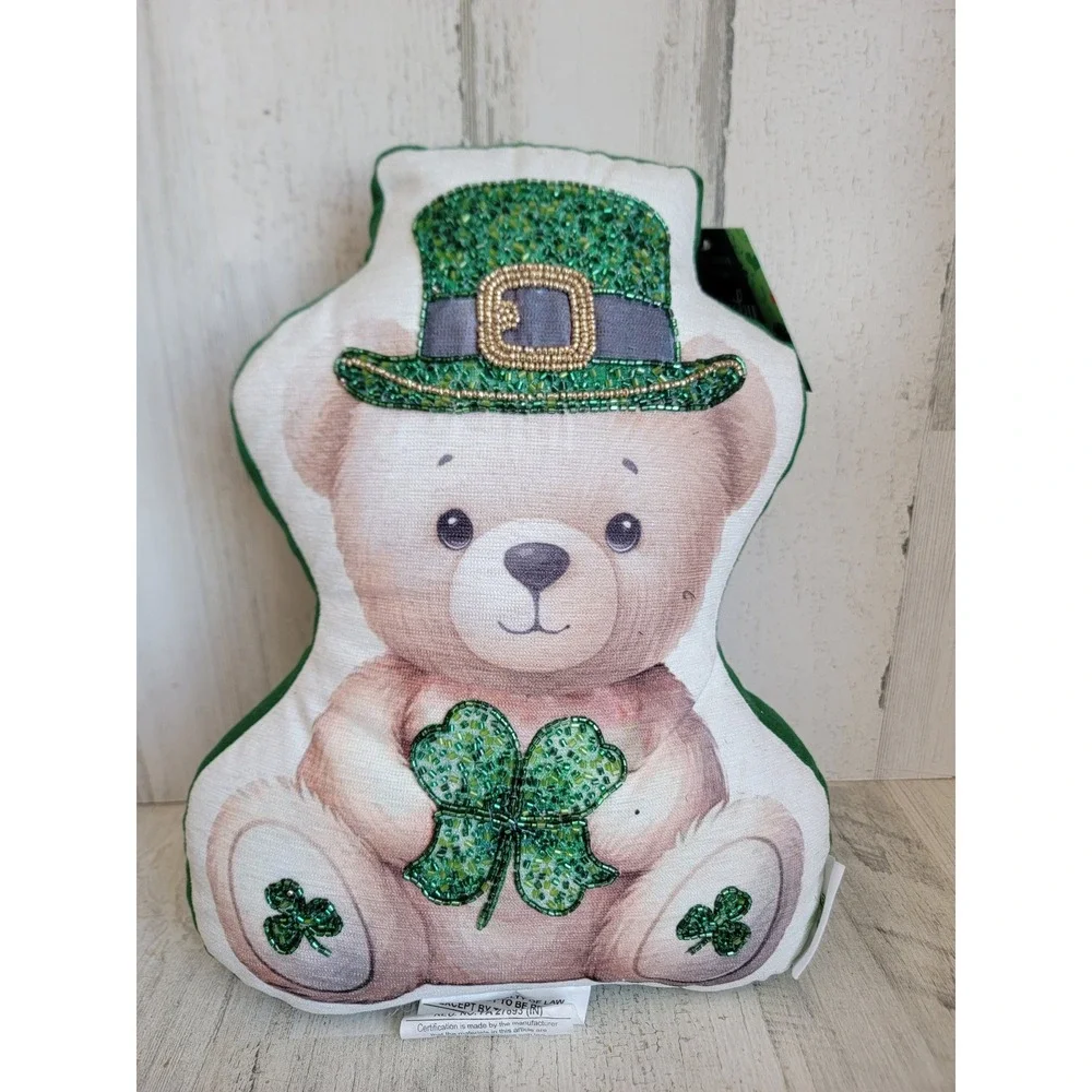 Lucky lane leprechaun teddy bear pillow clover St Patrick's Day home decor